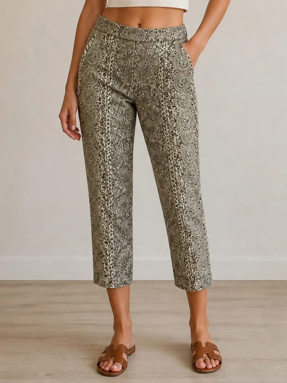 Tory Burch Patterned Cuffed Ankle Pants